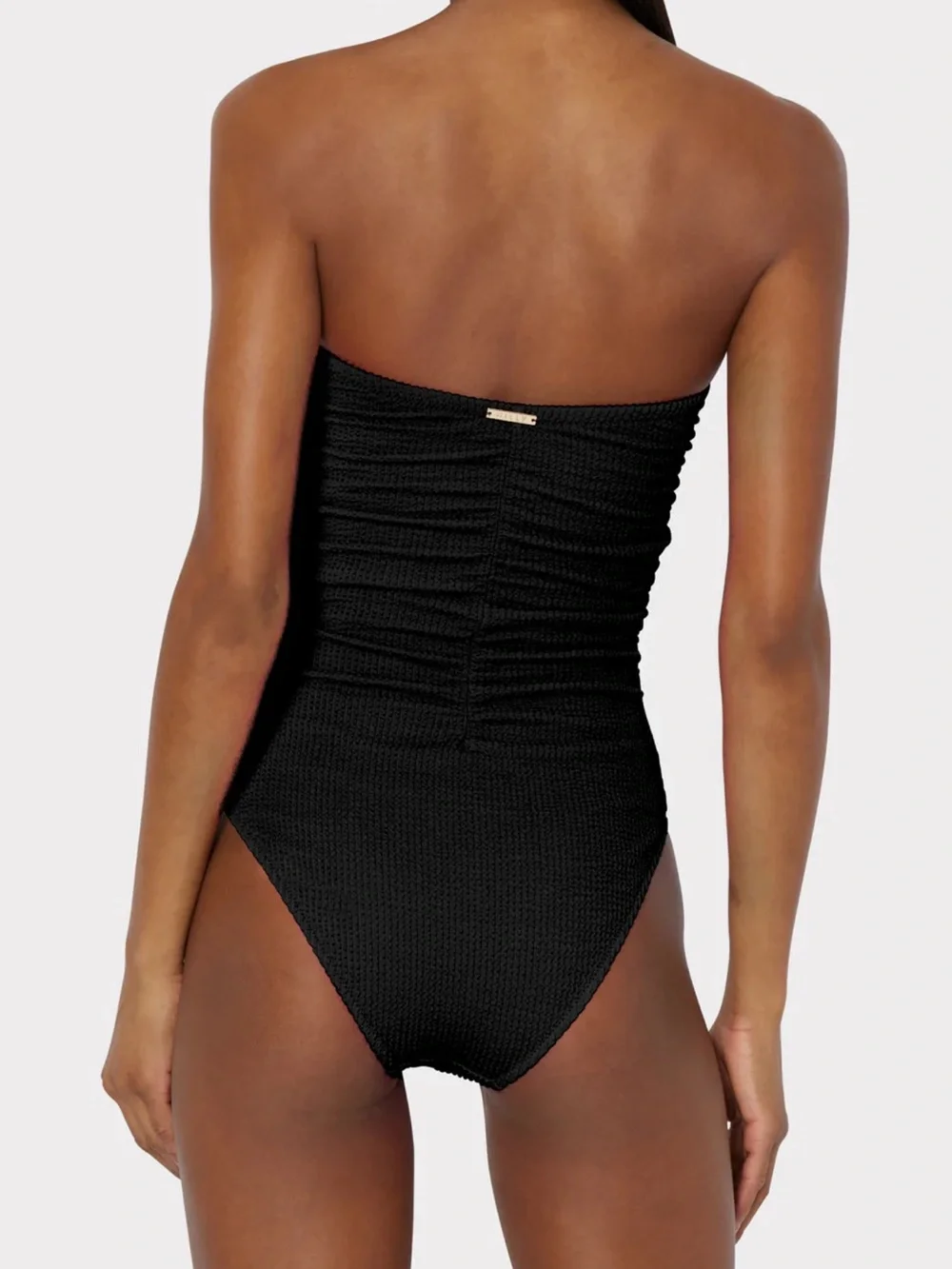 Milly Strapless Textured Ruched Black One-Piece Swimsuit